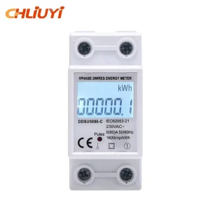 LIUYI DDSU5886 2P Miniature Rental Household Single Phase Electricity Meter with LCD Display Level 1 Accuracy 60A 110 220V