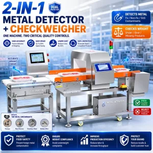 MID CE Certified Industrial Metal Detector Weighing Scale 0.1g Accuracy Auto Reject Factory Line Made Steel Material