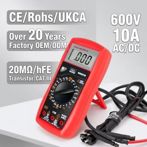 MS8221B Portable Digital Manual Range Multimeter DC AC Ohm Volt Amp Tester CATIII 600V Safety HFE Voltage Current Resistance 10A