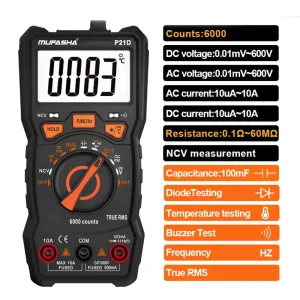MUFASHA Multimeter Auto Range True RMS Digital Electrical Tester 6000 Counts AC DC Current Voltage Voltimetro Voltmeter 600V 10A