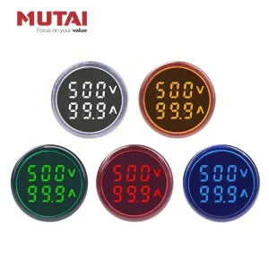 MUTAI 22mm 100A AC 50V 500V Digital Display Round Square Voltmeter Ammeter Indicator LED Signal Light Current Voltage Meter