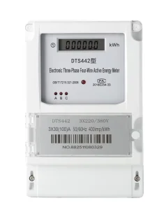 Modern Three Phase 4 Wire KWh Meter 100A DIN Rail Mount Class 1.0 LCD for Industrial Power Distribution Board Monitoring