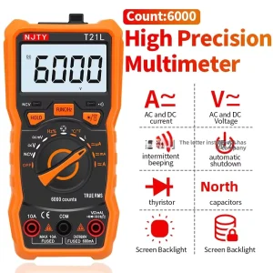 NJTY T21L Portable Small Digital Multimeter Anti Burn LCD Display in English Version NJTY