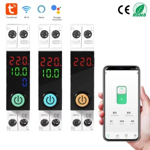 On/Off Switch 90V-300V Tuya WiFi Smart Circuit Breaker Mini Power Metering Supports Voice Control and App Remote Control