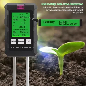 Portable 6 in 1 Soil Tester Digital Soil PH Humidity Sunlight Moisture Temp Fertility Meter for Indoor Plant Garden & Lawn Care