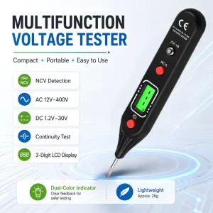 Portable Digital Voltage Tester Pen Non-Contact AC/DC Electric Tester with LCD Display NCV Continuity Test for Electrician