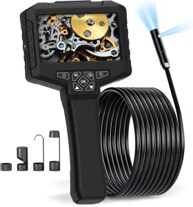 Professional 32GB Card 8mm Dual Lens IP67 16.5FT Semi Rigid Cable 8 LED Lights Handheld Black Industrial Endoscope Camera