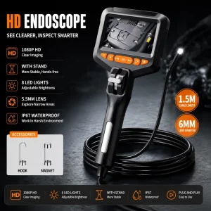 Push rod Style 360° Flexible Industrial Endoscope Camera 4.3 inch IPS 1080P HD Screen 1.5 M 2 m Flexible Bidirectional