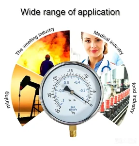 Radial Mount Vacuum Gauge with 1/0 bar 30inHg Dual Scale Brass Thread for Air Water Gas Applications