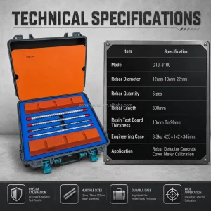 Rebar Scanner Test Calibration Block for Concrete Cover Gauge Steel Detector Kit Adjustable Rod Spacing Case Set