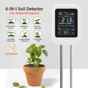 Rechargeable 6 in 1 Digital Soil Fertility and Humidity Meter Gardening Tool Indoor Plants Greenhouses Outdoor Gardens