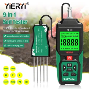 Rechargeable 9 in 1 Soil Test Meter YG 09S pH NPK EC Temp Humidity Salinity Fertility Soil Detector for Agricultural Planting