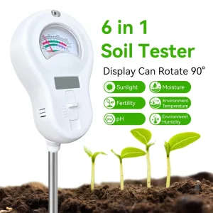 Replaceable Probe Digital Backlight 6 in 1 PH Moisture Temp Humidity Fertility Sunlight Soil Tester Garden Plant Agricultural