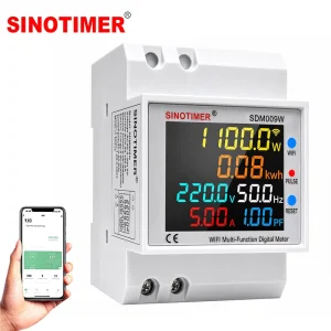 SDM009W WIFI Digital Meter 0-100A 40-450V Multi-Parameter Monitoring kWh Hz PF Color LCD DIN Rail Tuya Control Meter