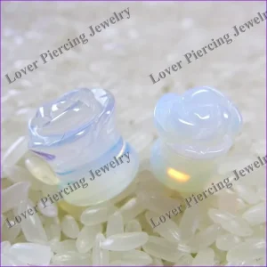 [SE FP141] Rose Flower Style Opal Stone Custome Ear Gauge Plugs Tunnel