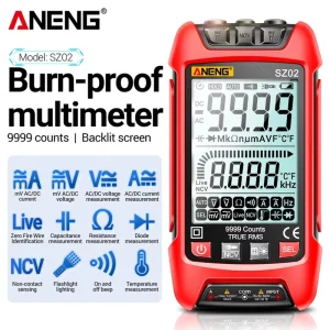 SZ02 Intelligent Digital Multimeter True RMS 9999 Counts AC DC Voltmeter Ammeter NCV Live Temp Tester Meter