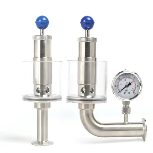 Sanitary SS304 Stainless Steel Pneumatic Gas Air Pressure Relief Valve Manometer Adjustable Pressure Gauge Exhaust DN25-DN40