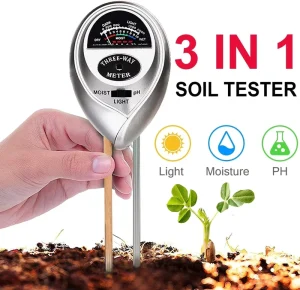 Silver 3 in 1 Gardening Plant Flowerpot Tester Soil Moisture Meter PH Meter Illuminance Meter