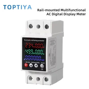 Single Phase Energy Meter AC System Voltage Current Monitor Digital Display 6kA Breaking Capacity DIN Rail Mount 1.0