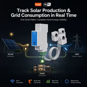 Smart Energy Meter WiFi Tuya Three Phase Bidirectional Measurement with CT Clamps for Residential Solar PV System Monitor