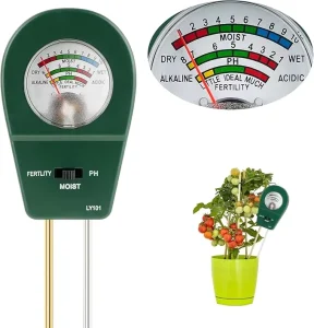 Soil Meter 3-in-1 Soil pH Moisture Fertility Garden Soil Tester (No Battery Needed)