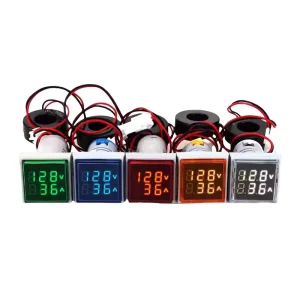 Square AC Voltmeter and Ammeter Dual Display Digital Display Indicator Light Meter 380V 220V LED High Brightness Energy Saving