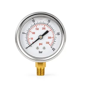 Stainless Steel Shock Resistant Pressure Gauge 0 25bar Dual Scale Psi Radial Brass Connector Air Compressor Water and Air Pressure