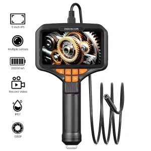 T52 Handheld Industrial Endoscope 5inch Screen 8mm Lens 1080p Waterproof Borescope Camera 5m Cable for Sewer Pipeline Inspection