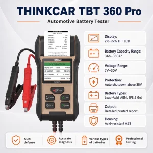 TBT360PRO 12V/24V Automotive Battery Tester with Built-In Printer and CCA/SOH/SOC Analyzer