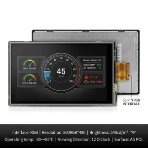 TMK 7 Inch 800×480 TFT LCD Module LED Backlight RGB 50Pin Interface 540nits Brightness 30~85 Operating Temp for Engineering