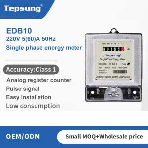 Tepsung DDS986 Single Phase 2 Wire Analog Display Energy Meters 1.0 Accuracy 60A Max 0 99999.9 kWh Range Household Use