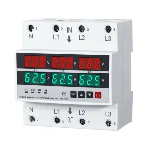 Three Phase Adjustable Over Under Voltage Protector 63A 80A 100A Digital Overcurrent Relay Automatic Recovery Monitoring Meter