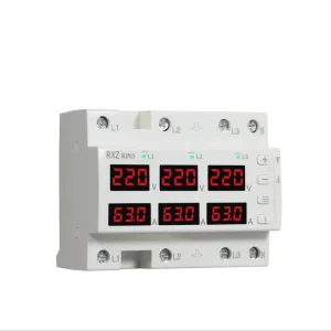 Three Phase Digital Amp Volt Meter DIN Rail Mount 3 Phase Ammeter Voltmeter Current Voltage Monitor for Industrial Control Panel
