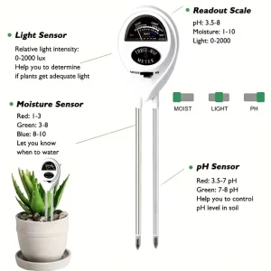 Three-in-One Soil Tester Humidity Sensor Light Value pH Meter Battery-Free Soil Tester