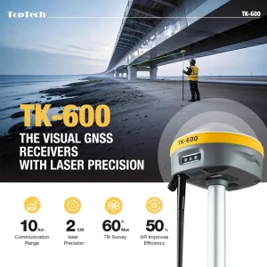 TopTech TK600 Laser GNSS RTK GPS Receiver IP68 IMU 60 Tilt Survey Bluetooth -30~70 Multilingual Speech Google