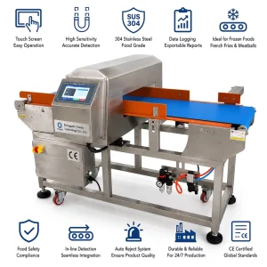 Touch Screen Tunnel Food Grade Metal Detector Machine in Line with Data Logging for Frozen French Fries and Meatballs