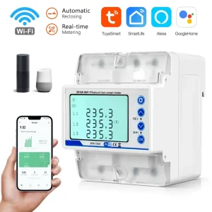 Tuya Smart 3 Phase WiFi Energy Meter 100A Din Rail Bidirectional Photovoltaic Power Consumption Monitor Switch PST RMDZW 3P