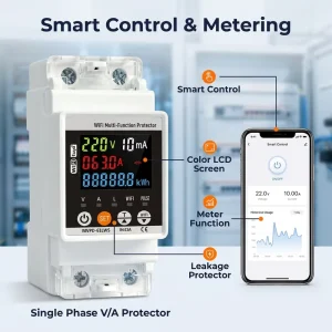 Tuya WiFi Smart Multi Function Protector 220VAC 63A 1P+N Leakage Protection Energy Meter LCD Display Power Monitor App Control