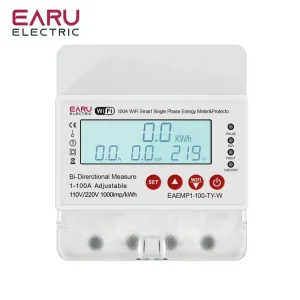 Tuya WiFi Smart Single Phase Energy Meter Over Under Voltage Protector Electricity Bi Directional Measure Power Meter EAEMP1 100