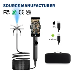 Two Way Articulating Borescope 1080P HD 6.4mm Oil Proof Waterproof LED Boroscope Inspection Camera Endoscope 360°