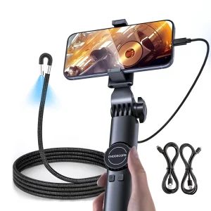 Two-Way Video Borescope Camera 200W Sensor 2X Digital Zoom 8 Adjustable LED Lights IP67 Waterproof IOS Compatible Inspection