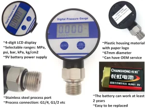 UIY6 LCD Display Digital Gas Pressure Gauge Oil Water Manometer