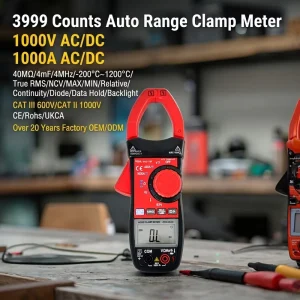 VA311B-2 Digital Clamp Meter Auto Range True RMS 3999 Counts Ammeter Voltage Tester NCV Ohm Capacitance Resistance DC Current