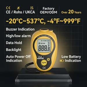 VA6510A Non contact Infrared Thermometer Digital Temperature 537°C LCD Backlight Laser Mini Size Scan Cooking Industrial HVAC