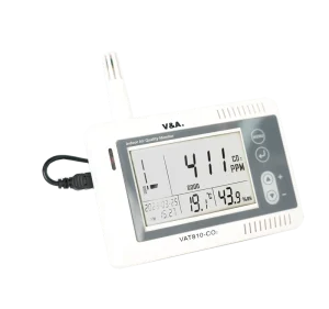 VAT810 Indoor Air Quality Monitor CO2 Temperature Humidity Desktop SEG LCD Screen Waterproof USB IP40 Touch Keys Sound Light
