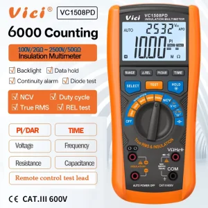 VC1508PD Insulation Resistance Tester 2.5kV 50GΩ with Remote Control and Test Lead