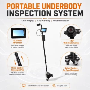 Visual Portable Under Vehicle Inspection Mirror 120 Wide Angle HD Camera Security Detector with 4.3 Inch Display