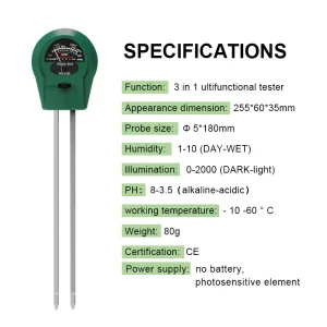 Wanbang ST01 Portable 3 in 1 Soil Tester with pH & Moisture Measurement 10~60 Temperature Range