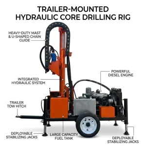 Wheel Towed Portable Water Well Drilling Rig Diesel Pneumatic Hydraulic Dual Use Borehole Drilling Machine for Farm Irrigation