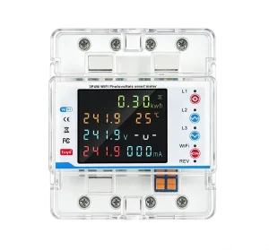 WiFi Smart Photovoltaic Three Phase Digital Energy Meter Bidirectional kWh Voltage Current Temperature Monitoring Class 0.5